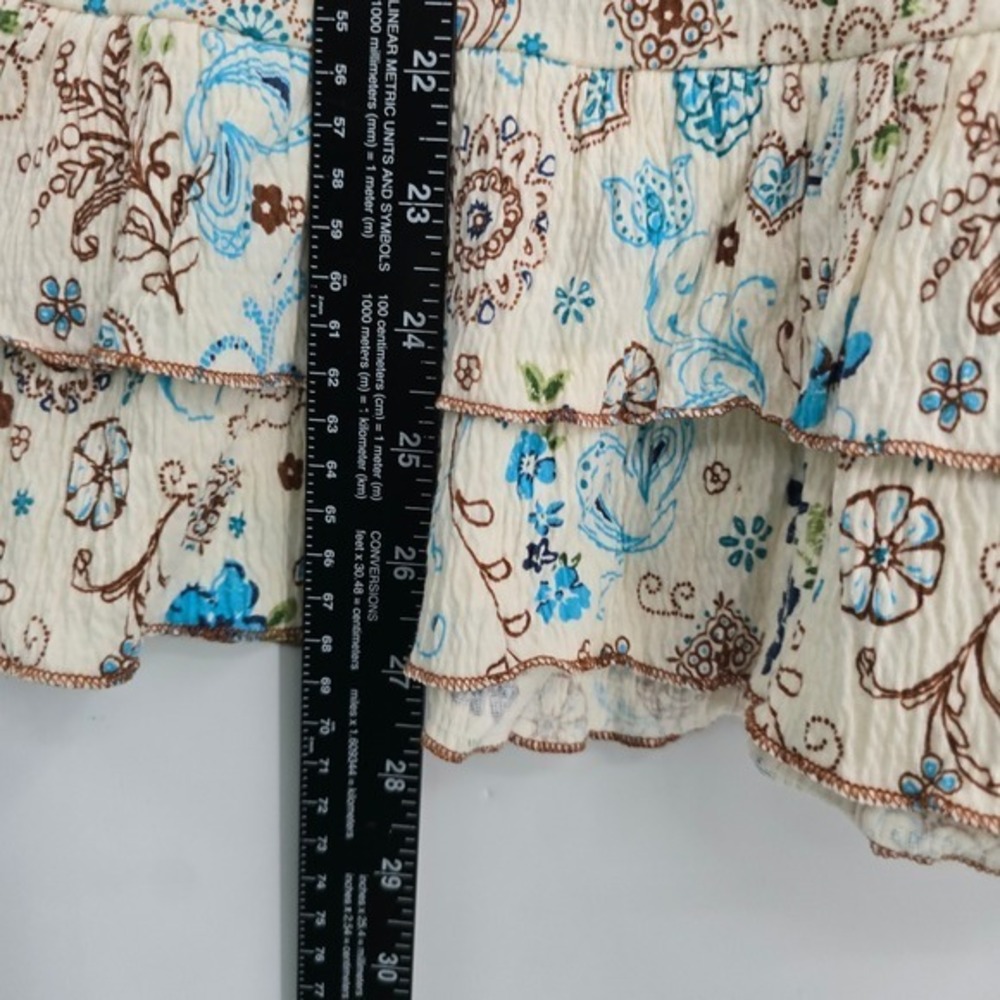 Knitworks Girls Cream Blue Brown Floral Ruffle Tiered Short Sleeve Top‎ Large - Picture 7 of 9